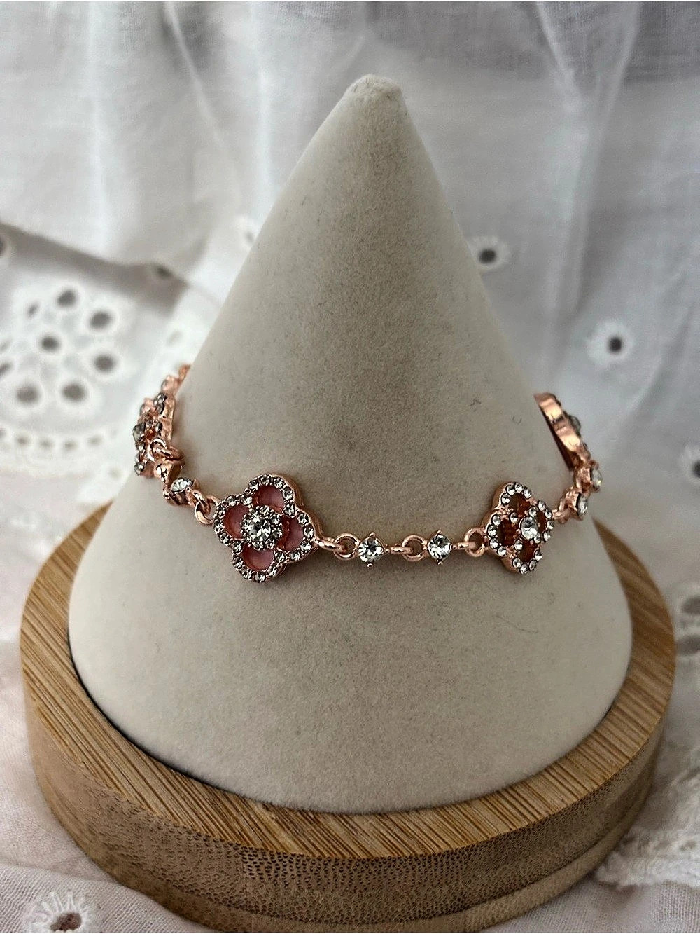Pink Floral Rhinestone Bracelet